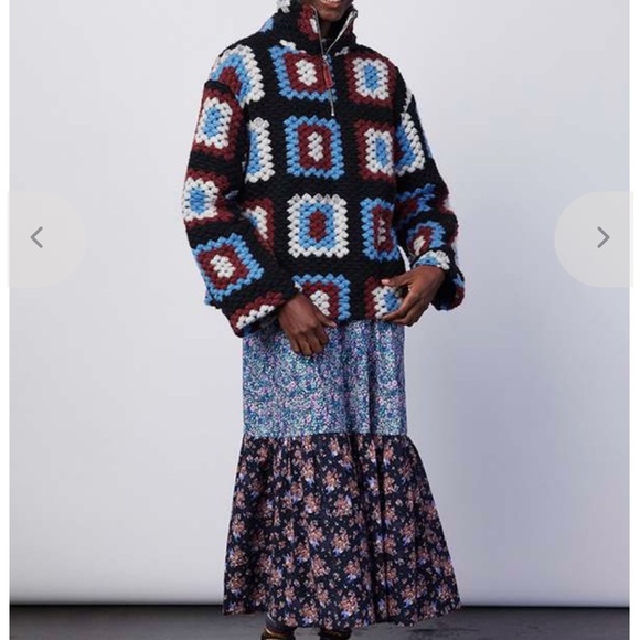 Damson Madder Sweaters - Damson Madder Agnes Crochet Half Zip Pullover Size 4